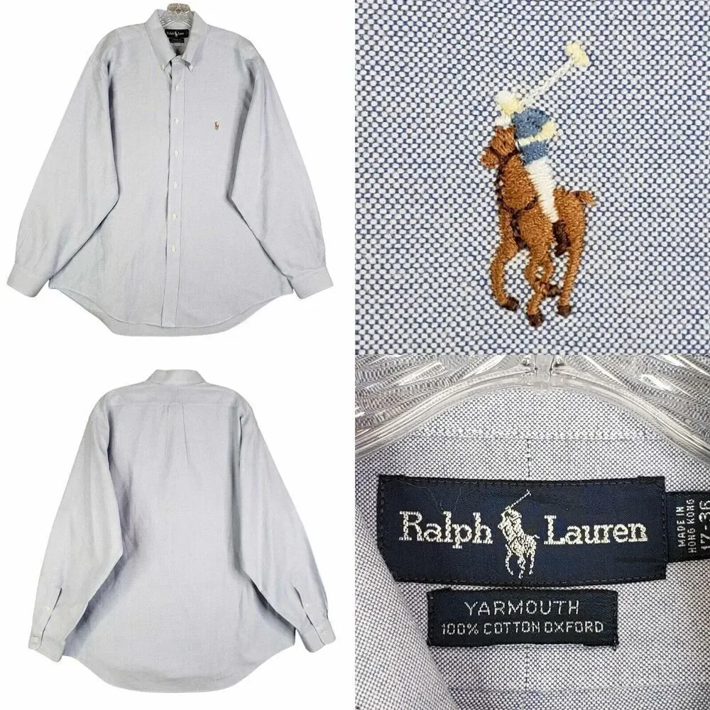 Polo Ralph Lauren Shirt Oxford Solid Blue Button Down LS Yarmouth Mens Size 17